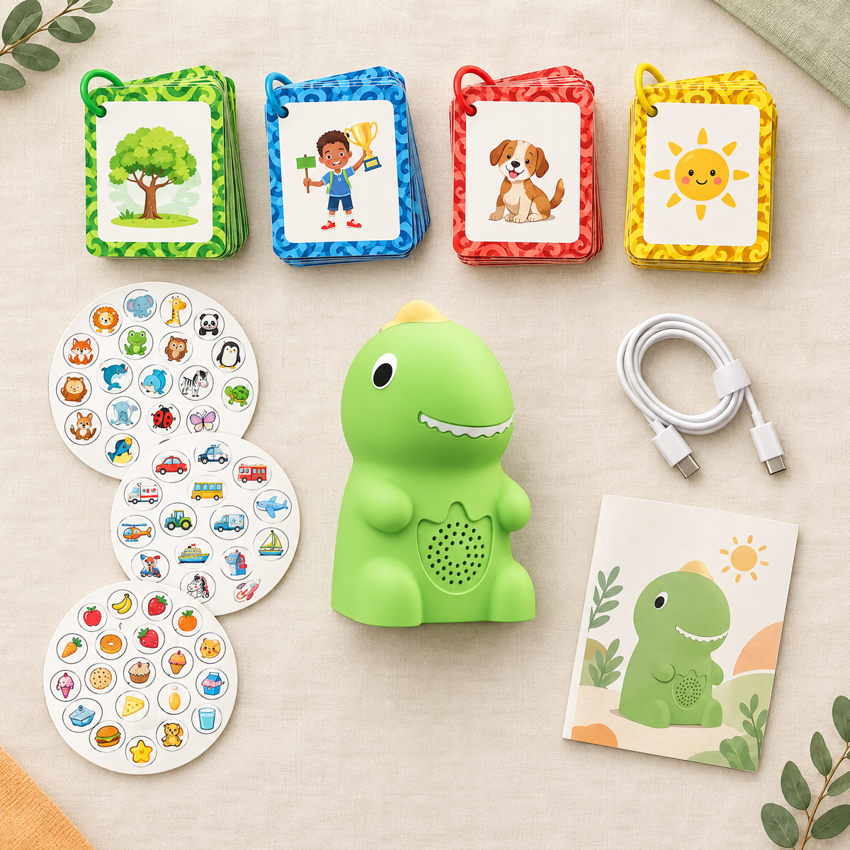Everything in the Talking Dino box laid out