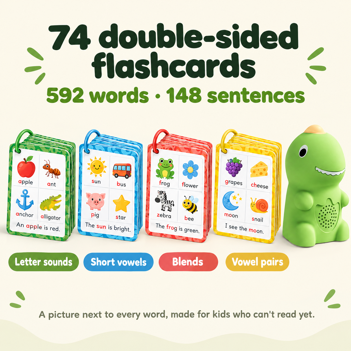 Four color-coded sets of double-sided flashcards