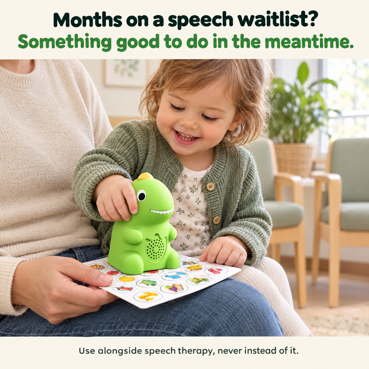 Toddler using the dino in a waiting room
